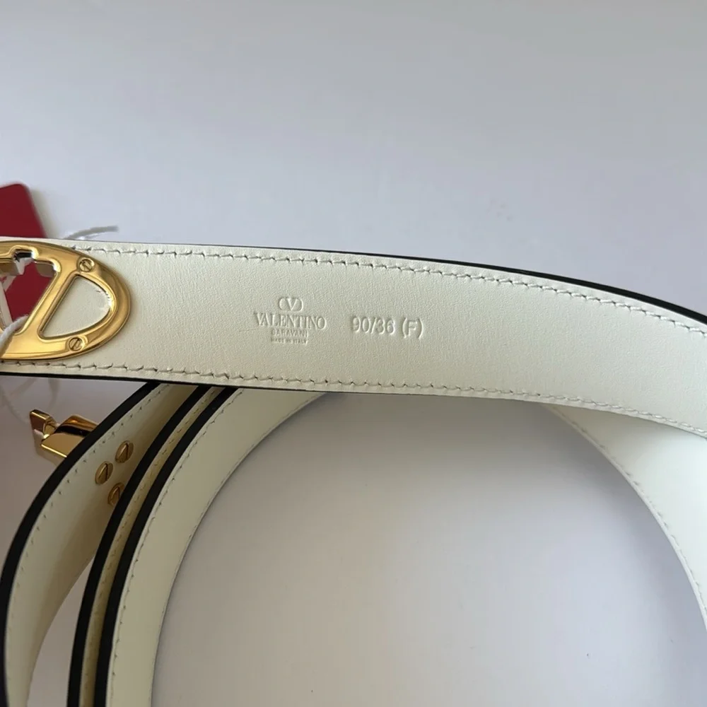 Valentino Garavani Belt VLOGO Locker Buckle Leather Ivory 90/36